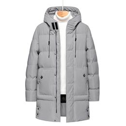 Men Winter Warm Thick Long Solid Color Parka Coat Waterproof Hooded Jacket Autumn Fashion Casual 211214