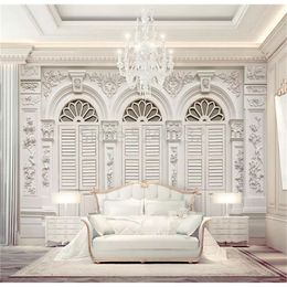 Custom Mural Wallpaper 3d Embossed White Building Wallpaper Kitchen Waterproof Canvas 3D Painting