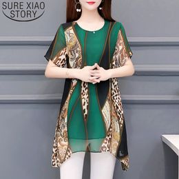 Summer Blouse Leopard Shirt Women Plus Size 5XL Fashion Chiffon Blouses Short Sleeve Casual Print O-neck Tops 5131 210417