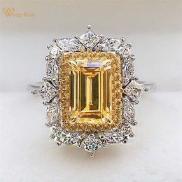 Wong Rain Luxury 925 Sterling Silver Emerald Cut Created Wedding Engagement Classic Women Rings Fine Jewellery Gift 211217