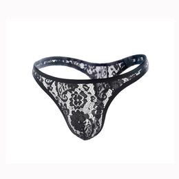 2PCS Men Lace Thong Sexy Underwear Mens See G-String Breathable Male Lingerie Underpants Erotic Briefs Panties