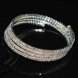 Luxury Women Silver Plated Crystal Rhinestone Bracelets Bangles for Women Adjustable Wedding Pulseras Jewellery Gifts Wholesale Q0719