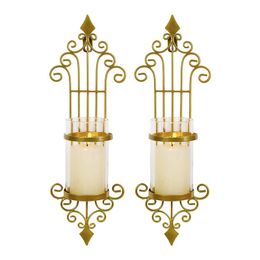 Candle Holders 2 Pcs Wall Sconce Holder, Antique-Style Golden Metal Art Decorations For Living Room, Bathroom, Dining Room