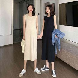 Vintage Loose Long Sweater Women Pullover Knitted Female Dress Spring knitted Medium Length Dresses clothing 488G 210420