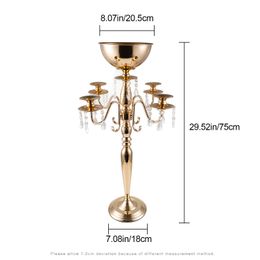 70cm tall)5 Arm Gold Candelabra Tall Wedding Decoration Table Centrepieces Crystal Candle Holder For European Decor senyu583