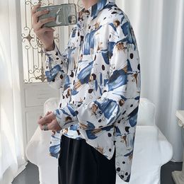 Floral Print Shirts Men Casual Loose Shirt Mens Long Sleeve Jacket Oversized Streetwear Flower Camisas Contrast Outwear Coat 210524