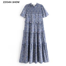 Spring Bohemia Spliced Wood ears Ruffles Dress Hippie Women Ruched Tie Bow Back Midi Dresses Holiday Autumn 210429