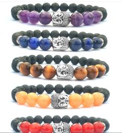 8mm natürlicher Schmuck elastisches Armband Perlenstränge beten Vulkanstein Meditation Buddha Kopf Männer und Frauen ätherisches Öl Aromatherapie Heilung