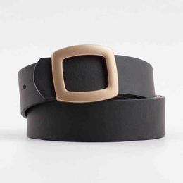 2020 Wide Leather Waist Strap Belt Women Black White Pink high quality Gold Square Pin Metal Buckle belts Female Belts for Jeans G220301