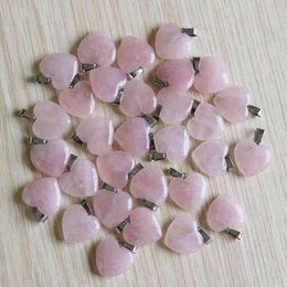 Quartz Crystal Heart Natural Stone Pendant 30pcs Lot Pink Accessories 20mm Fashion Charm For Jewellery Making