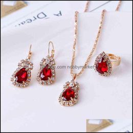 Bracelet, Earrings & Necklace Jewelry Sets Colors Hoop Water Drop Red Set Rhinestones For Women Pendant Necklacerings Delivery 2021 Tz7Eu