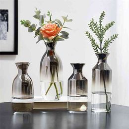 Nordic Style Gradual Change Terrarium Glass Containers Flower Arrangement Decoration Home Gold Wedding Vase 210409