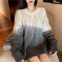 Women's Sweaters Knitted Sweater Long Sleeve Autumn Winter 2021 Loose Blusa De Frio Feminina O Neck Gradient Colour Pullover Top 634C