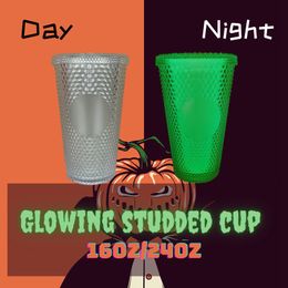 Glow in Dark Studded Cold Cup tumbler 16OZ/24oz 710ml Double Wall Matte Plastic Tumblers Coffee Mug With Straw Custom LOGO Accpet WLL1095