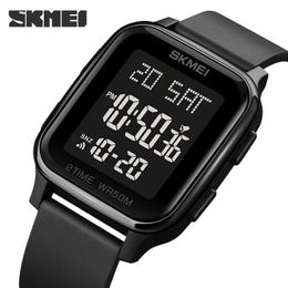 SKMEI ELEKTRONISCHE MÄNNER MÄNNER SCHWEEN 2 TIME Digital-Bewegung Mode-Uhr Sport Countdown-Uhr 50m Wasserdichte LED-Licht-Armbanduhr G1022