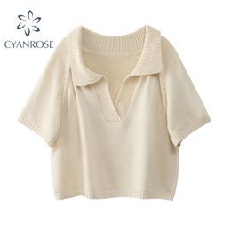 Vintage Korea Short Knitted Sweaters Women Thin Pullovers Fashion Sleeve Summer Casual Female Crop Top Ropa Mujer 211007