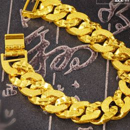 12mm Bracelet Chain Men Women Jewelry 18k Yellow Gold Filled Classic Fashion Gift