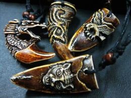 hawk necklaces NZ - 10 pcs amulet necklace hand-carved statue Dragon Tiger Hawk biker pendant