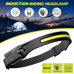 COB LED Induction Riding Headlamp Flashlight USB Rechargeable Waterproof Camping Headlight with All Perspectives Hunting Light