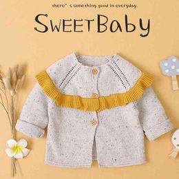 Infant Autumn Winter Baby Girls Ruffled Collar Knit Jacket Warmth Kids Pure Colour Cardigan Coat Clothing 210429