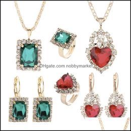 Earrings & Necklace Jewellery Sets Elegant Crystal Heart Pendant Rhinestone Earring Ring Wedding For Bridal Women Drop Delivery 2021 71Zge