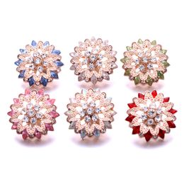 Wholesale Gold Rhinestone flower Ginger Snap Button Clasps Jewelry Findings Women Men Zircon Charms 18MM Metal Snaps Buttons factory supplier