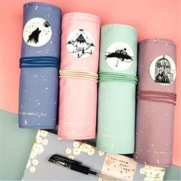 Roll Up Pencil Case Canvas Portable Pen Storage Bag Holder Stationery Organiser Student Supplies ,NO Pencils KDJK2104