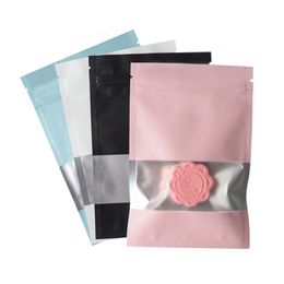 1000Pcs Zipper Lock Mylar Foil Bag with Matte Clear Window Self Seal Tear Notch Reclosable Reusable Flat Pouches for Food Snack Tea