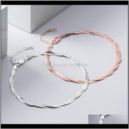 Anklets Drop Delivery 2021 Miqiao Double-Layer Snake Chain Anklet For Women 925 Sterling Sier Foot Jewelry Fashion Rose Gold Color Ornament P