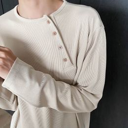 IEFB / men's wear patchwork buttons round collar oversize t-shirts male spring simple comfortable fabric long sleeve tops 9Y3898 210524