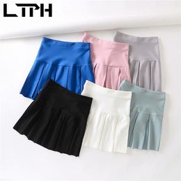 ins style Street Casual High Waist white pleated skirts stretch knit all-match slim Mini Skirt women Spring Autumn 210427