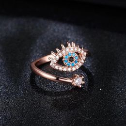 Lucky Turkish Blue Evil Eye Rings With Sde Stones Open Adjustable Finger Wedding Ring For Women 2022 Trendy Jewellery wholesale