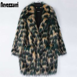 Nerazzurri Multicoloured faux fur coat women drop shoulder lapel Winter Colourful soft warm hairy faux fur jacket winter clothes 211018