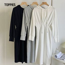 Toppies Casual Hooded Dresses Women Long Sleeve Dress Solid Color Pullovers Robe femme Female Clothes 210412