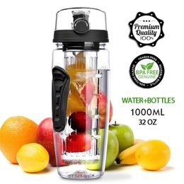 1000ml Water Fruit Bottle Bpa Free Plastic Sport Fruit Infuser Water Bottles with Infuser Juice Shaker Drink Bottle of Water 210914