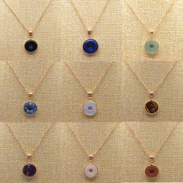 Fashion geometric Natural Stone necklaces gold plated peace buckle Pink Quartz Amethyst Necklaces for women jewelry