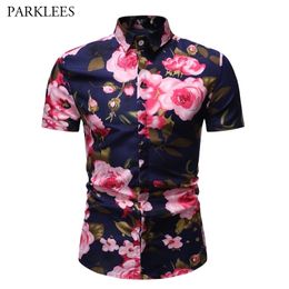 3D Floral Print Casual Shirt Men Summer Floral Hawaiian Shirt Mens Slim Fit Short Sleeve Shirt Male Camisa Hawaiana 3XL 210522