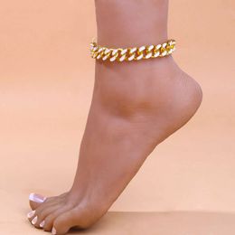 12mm 316l Stainless Steel Miami Curb Cuban Anklet Jewellery Winter Boho Punk Silver Colour White Ename Link Ankle Bracelet 25cm G1022
