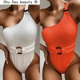 swimsuit bikini one-shoulder solid color knitted women European and American 210514