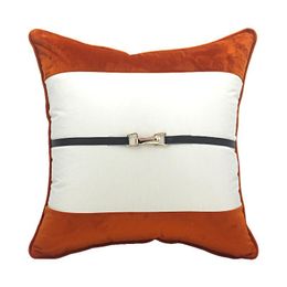 Cushion/Decorative Pillow White Orange Velvet Cushion Cover Home Decorative Living Room Sofa Luxury Metal Lock Throw Pillows 45x45cm