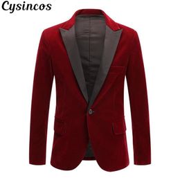 Men's Suits & Blazers CYSINCOS Mens Classic Velvet Stylish Burgundy Royal Blue Black Fashion Wedding Groom Slim Fit Tuxedo Prom Costume