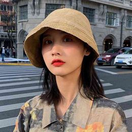 Fashion Fisherman Hat Solid Color Warped Edge Travel Hat Women Wide Brim Elastic UV Protection Sun Hats Fashion Accessories G220301