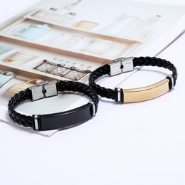 Handmade Braided Leather Cuff Bracelet Wholesale Price Personal Stainless Steel Bracelets Men Jewellery