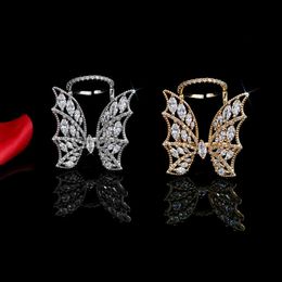 Net Red Same Korean Ring Female White Gold Butterfly Opening Mossan Diamond Adjustable with Micro Set Zircon