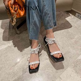 SOPHITINA Genuine Leather Summer Women Shoes Increasing High Quality Neutral Stylish Casual Square Toe Modern Sandals FO328 210513