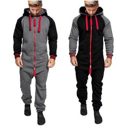 Men's Pants Autumn Winter Hoodies Overalls For Men Splicing Jumpsuit Long Sleeve Mens Jumpsuits One-piece Garment Pyjamas Streetwear