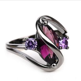 Wedding Rings Fashion Luxury Vintage Purple Zircon CZ Crystal Colourful For Women Engagement Jewellery Stainless Steel