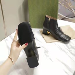 2021 Top Qualität Mode Luxus Heels Frauen Stiefel Quadratische Zehen Echtes Leder Knopf Hochhackige Grobe Ferse Schuhe Dame Schuh große Größe US11 34-41