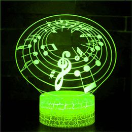 -Luces de noche EST 3D Illusion Baby Light Musical Note Sensor Holográfico Color USB Batería de la batería LED TOUCH LÁMPARA