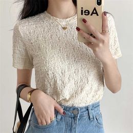 HziriP Pleated New Design Solid All Match Stylish 2021 Femme Chic Hot Slim Loose Streetwear Basic Summer Girls Casual T-shirts X0628